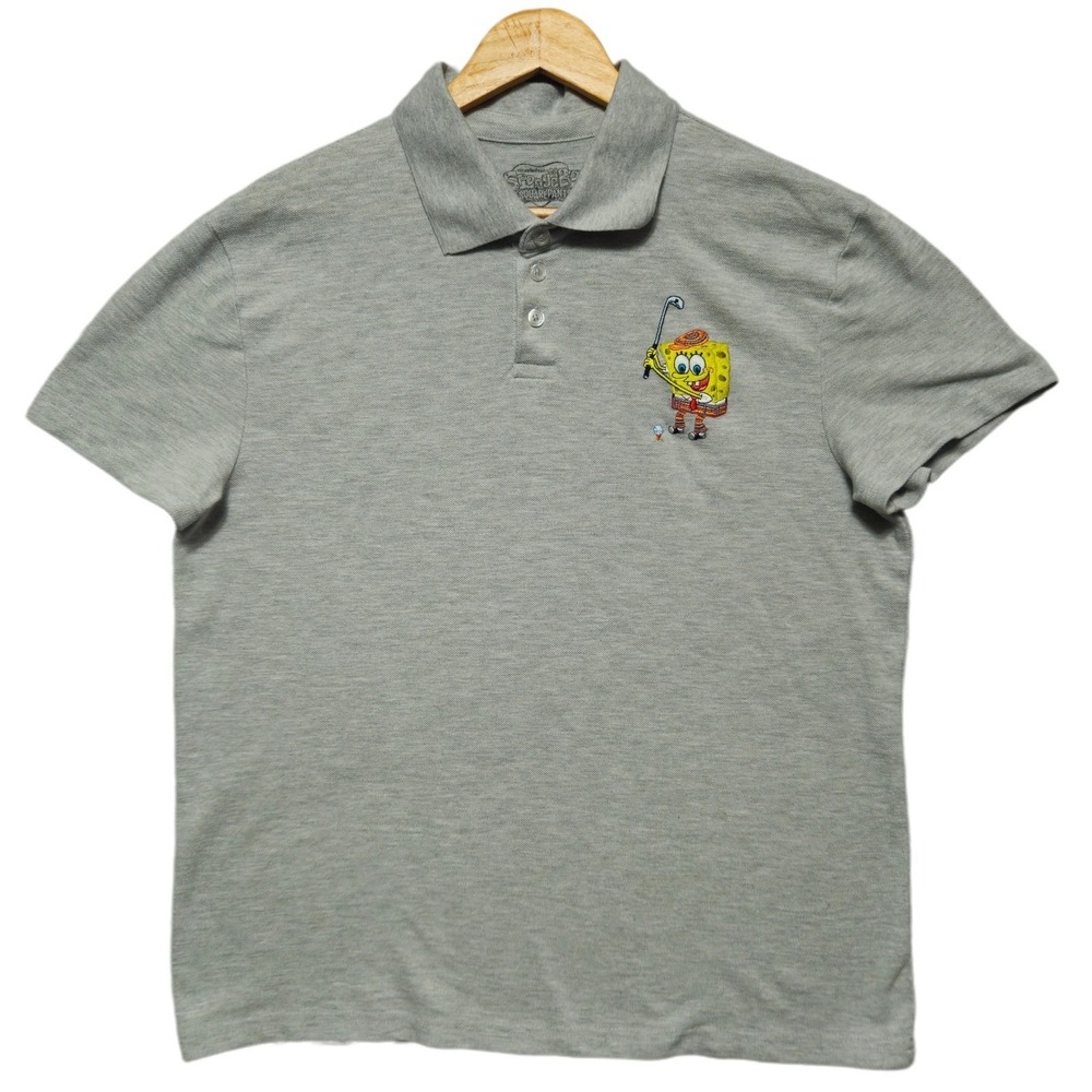 Nickelodeon SpongeBob SquarePants Mens Large‎ Golf Polo Shirt Sleeve Shirt Grey